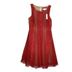 ANTHROPOLOGIE Georgia Lace Mini Red Dress lined Sz 4